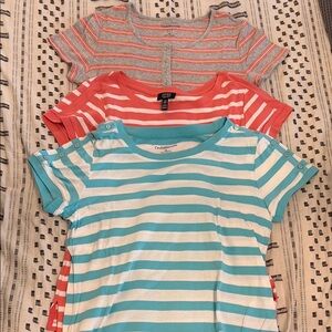 Set of 3 Striped T-Shirts - Blue, Coral, Gray